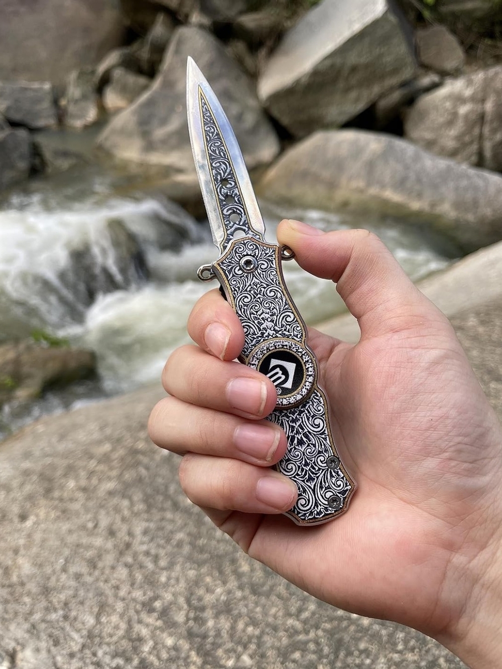 Intricate Silver Ornate Folding Knife - Decorative Men's Accessory